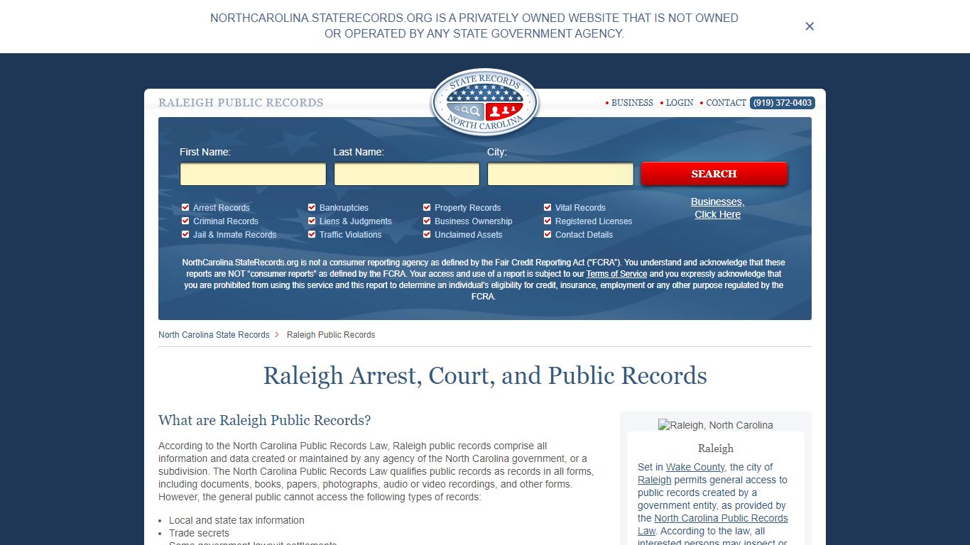 Raleigh Arrest, Court, and Public Records